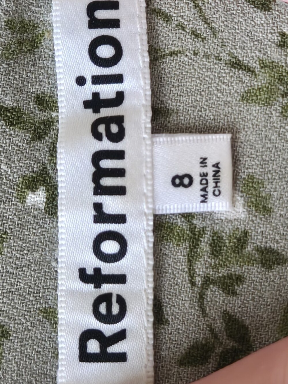 Reformation Olive Green Floral Spaghetti-Strap Midi Dress In Colour Juniper - Picture 5 of 9